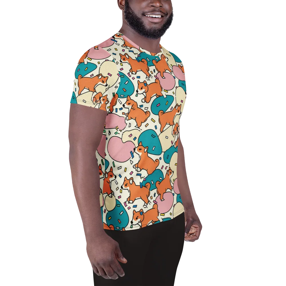 Coral Corgi Carnival on Men's Athletic T-Shirt — Right