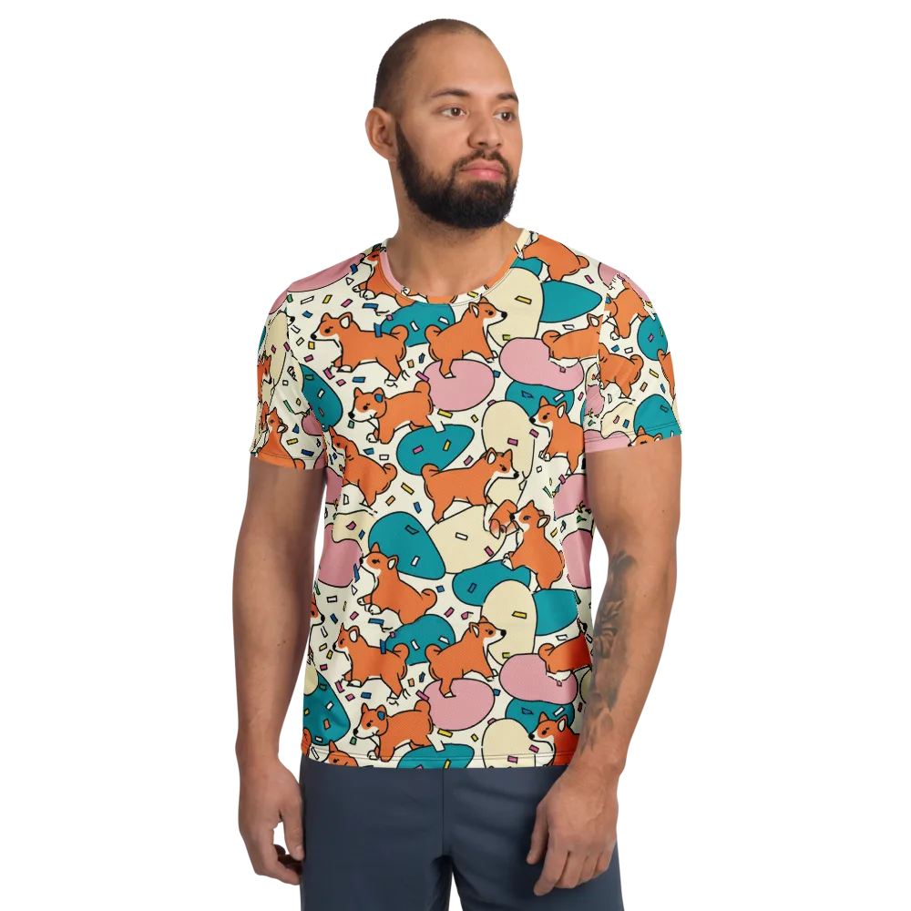 Coral Corgi Carnival on Men's Athletic T-Shirt — Front