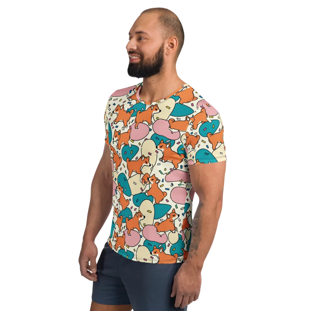 Coral Corgi Carnival on Men's Athletic T-Shirt — Left