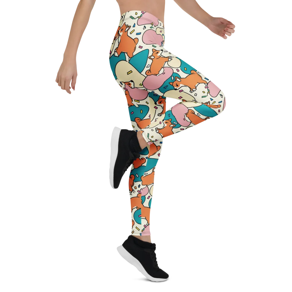 Coral Corgi Carnival on Leggings — Right