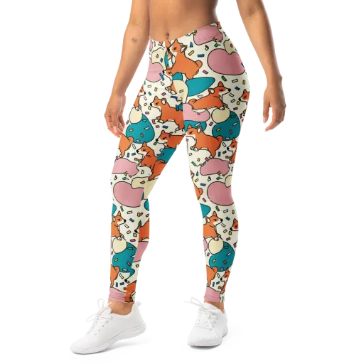 Coral Corgi Carnival on a Leggings