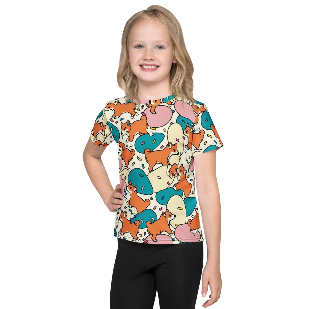 Coral Corgi Carnival on Kids Crew Neck T-Shirt — Front