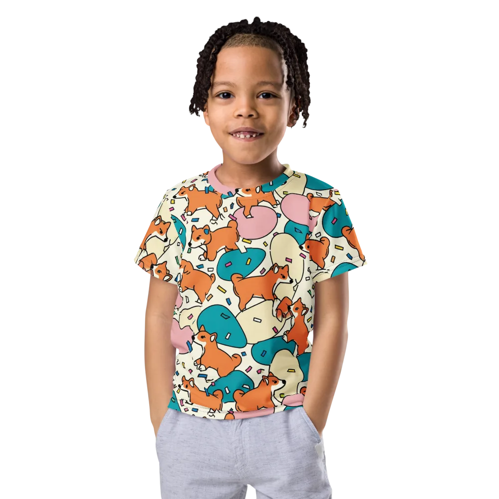 Coral Corgi Carnival on Kids Crew Neck T-Shirt — Front