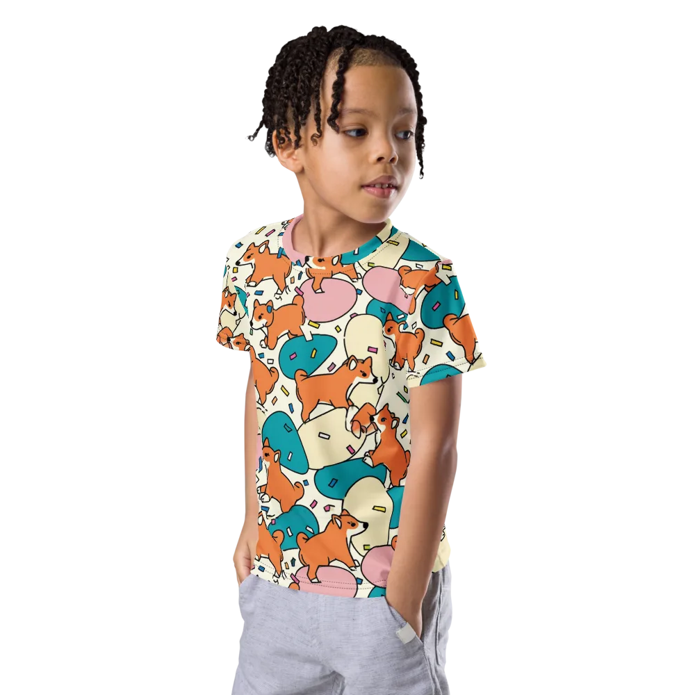 Coral Corgi Carnival on Kids Crew Neck T-Shirt — Left Front