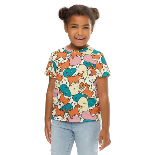Coral Corgi Carnival on a Kids Crew Neck T-Shirt