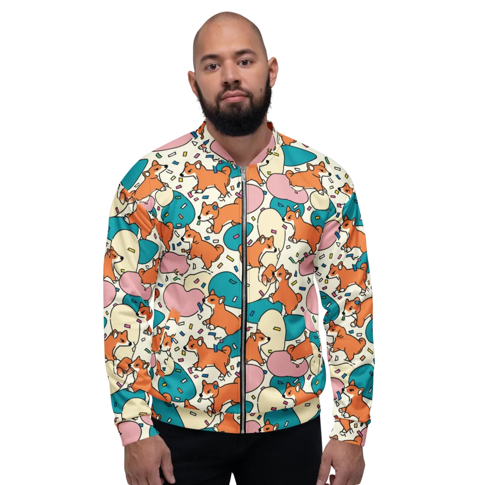 Coral Corgi Carnival on Bomber Jacket — Front