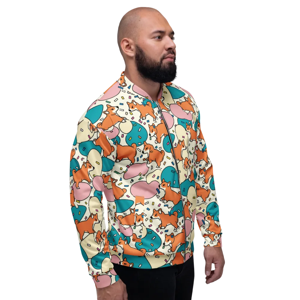 Coral Corgi Carnival on Bomber Jacket — Right