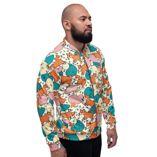Coral Corgi Carnival on a Bomber Jacket