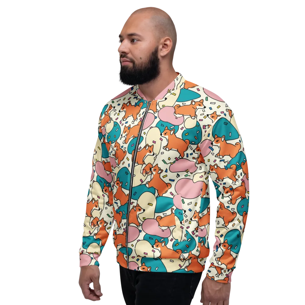 Coral Corgi Carnival on Bomber Jacket — Left