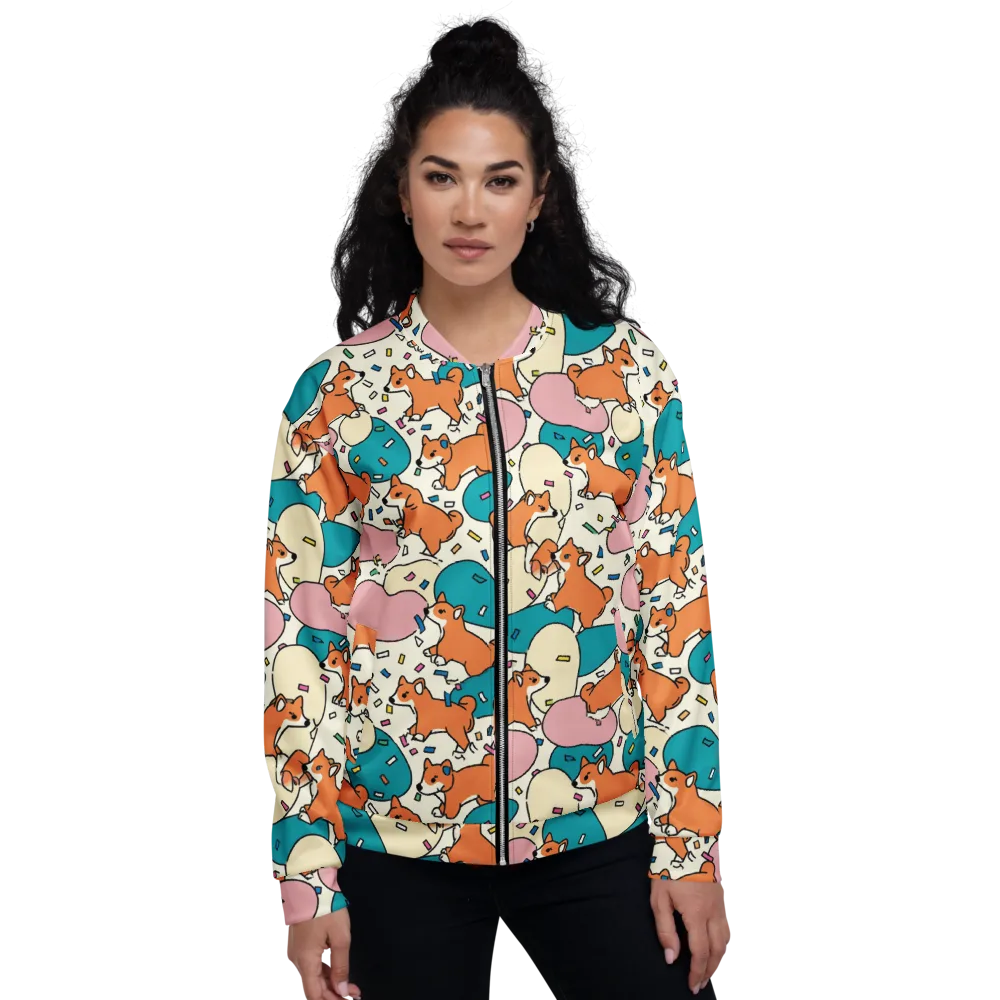 Coral Corgi Carnival on Bomber Jacket — Front