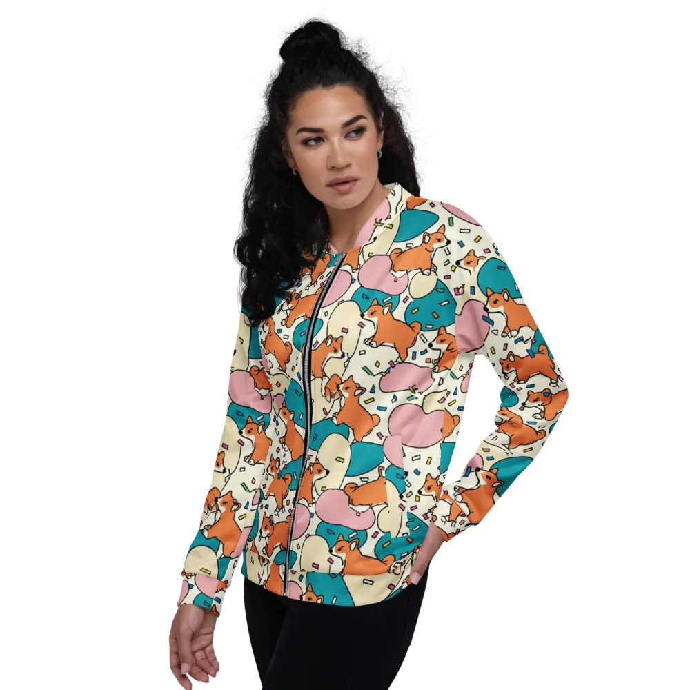 Coral Corgi Carnival on Bomber Jacket — Left