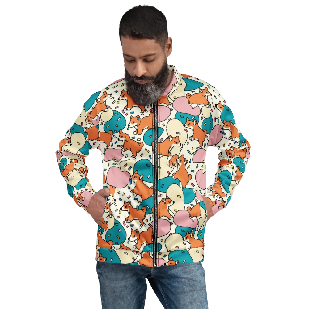 Coral Corgi Carnival on Bomber Jacket — Front