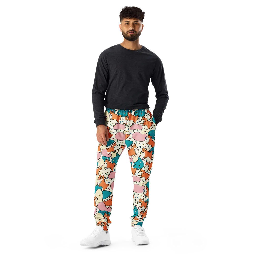 Coral Corgi Carnival on Men's Joggers — Front
