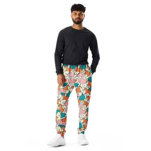 Coral Corgi Carnival on a Men's Joggers
