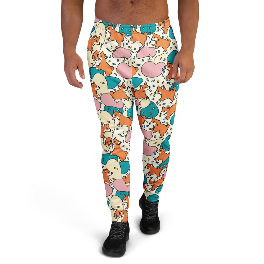 Coral Corgi Carnival on Men's Joggers — Front