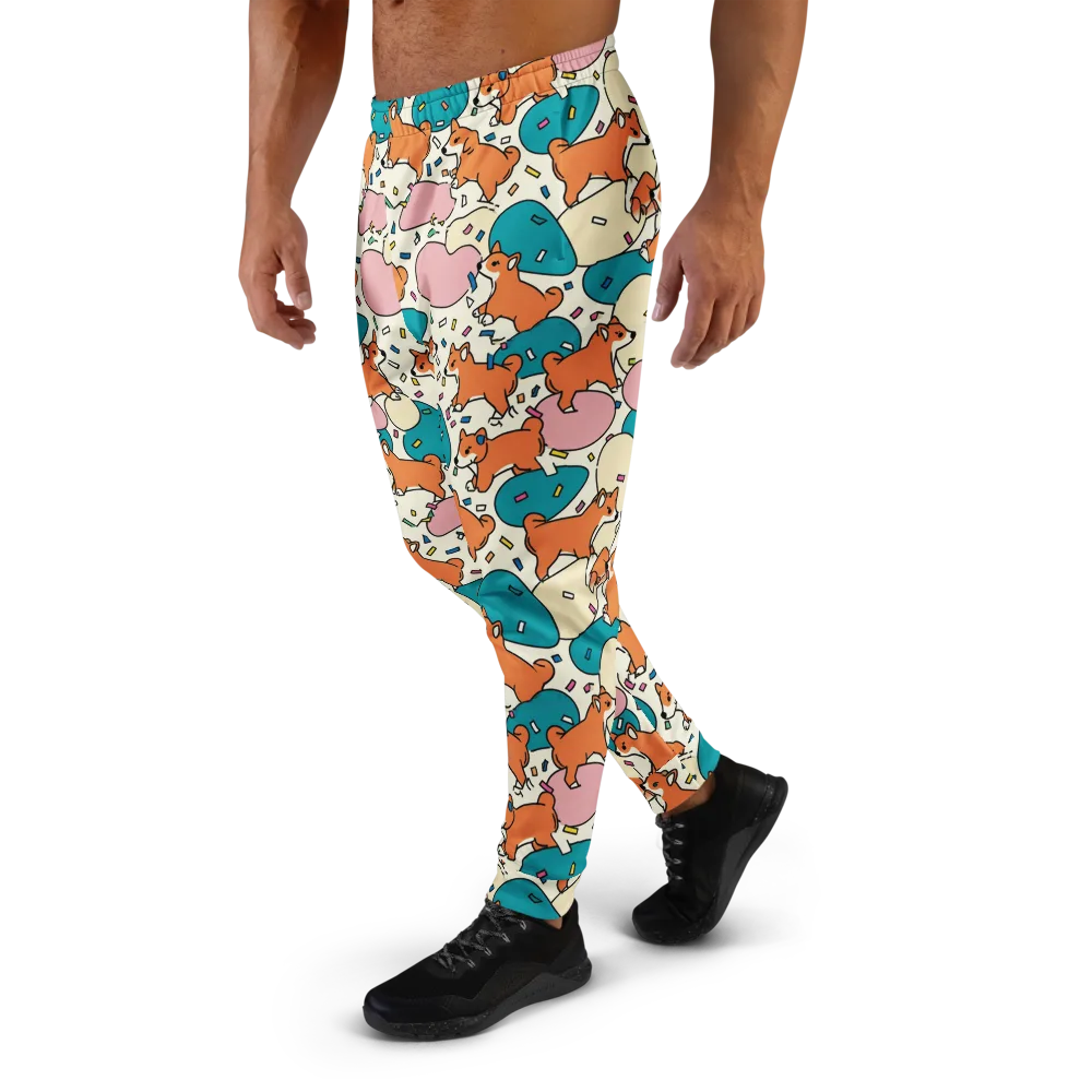 Coral Corgi Carnival on Men's Joggers — Left
