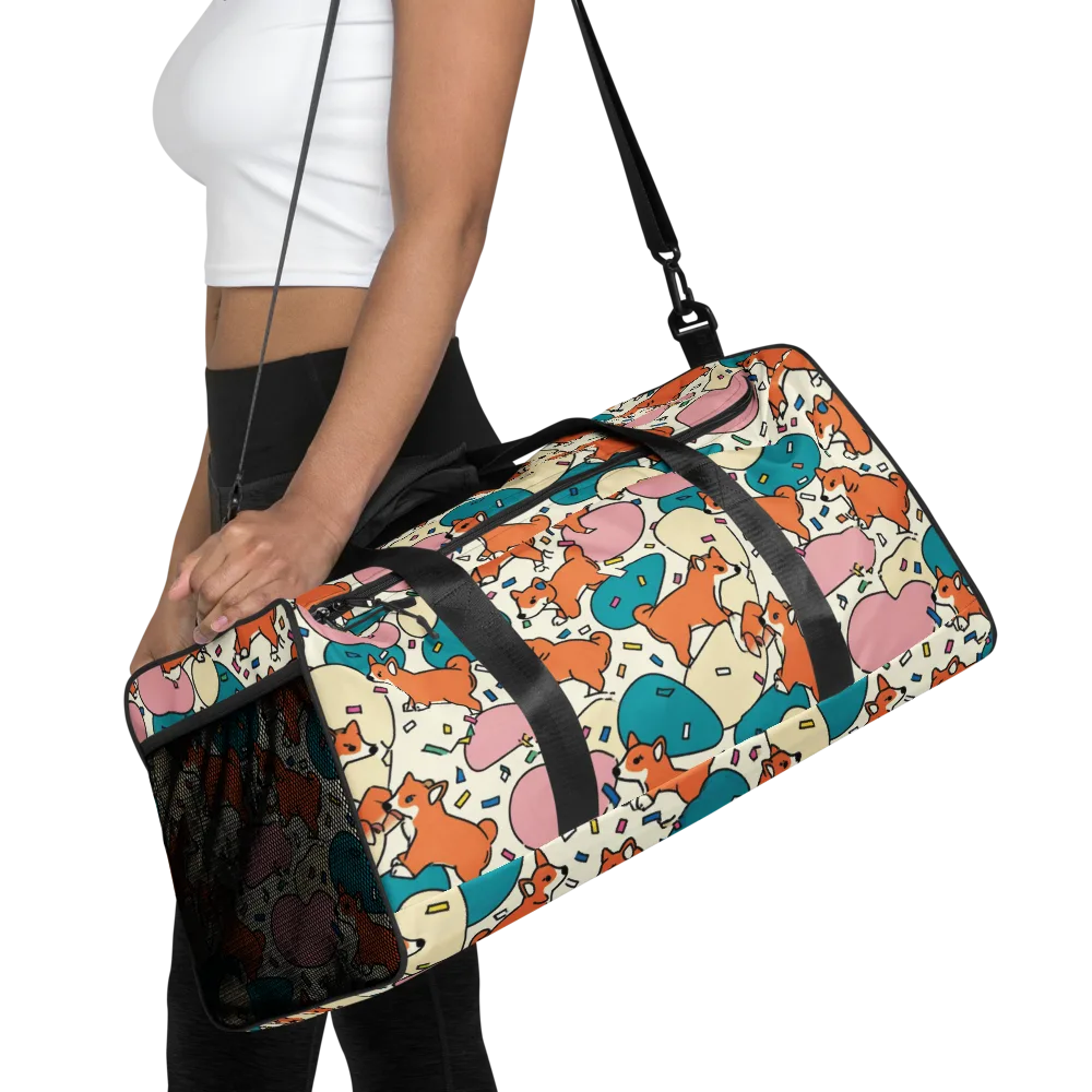 Coral Corgi Carnival on Duffle Bag — Front