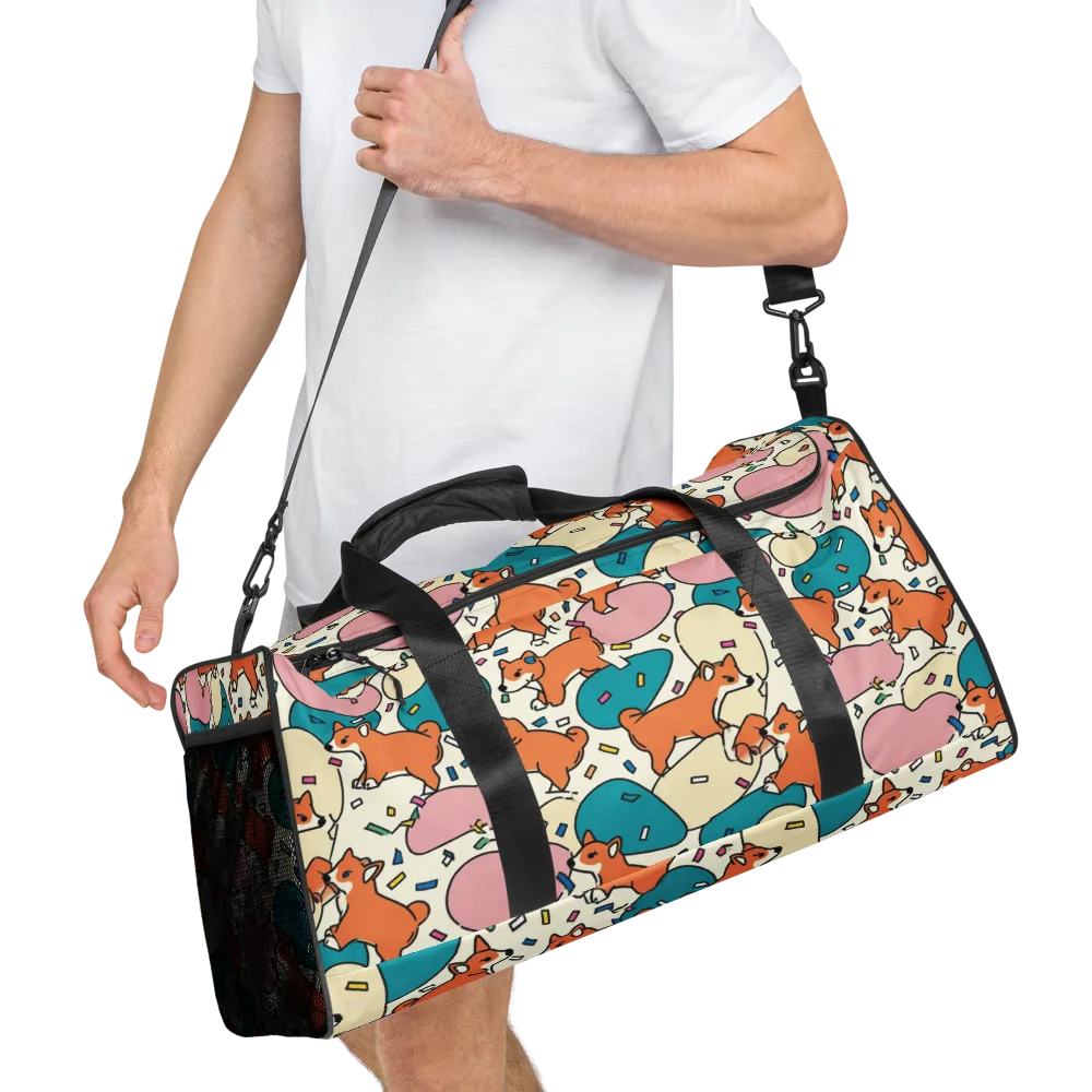 Coral Corgi Carnival on Duffle Bag — Right Front