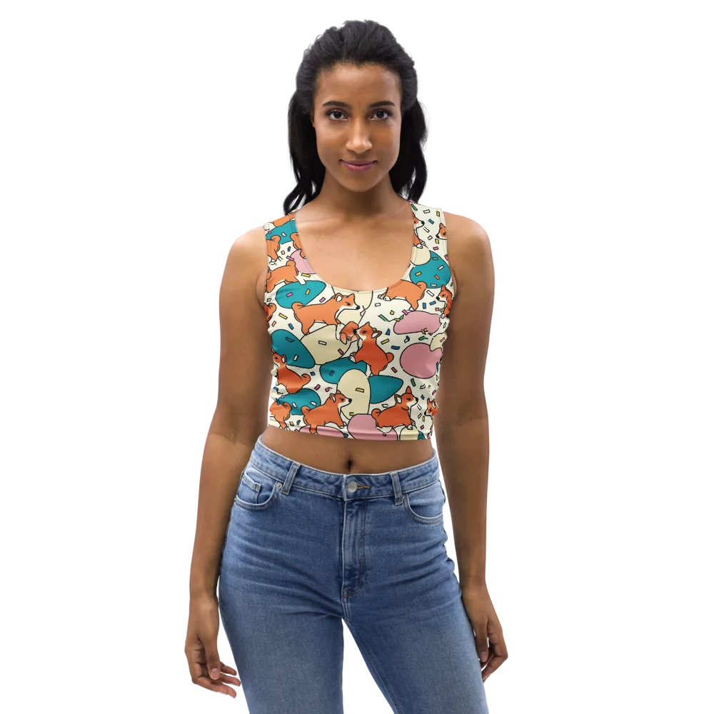 Coral Corgi Carnival on Crop Top — Front