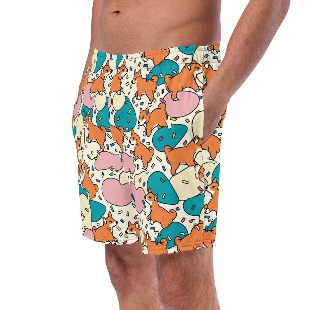 Coral Corgi Carnival on Swim Trunks — Left Front