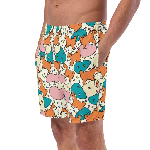 Coral Corgi Carnival on a Swim Trunks