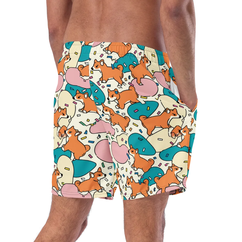 Coral Corgi Carnival on Swim Trunks — Right Back