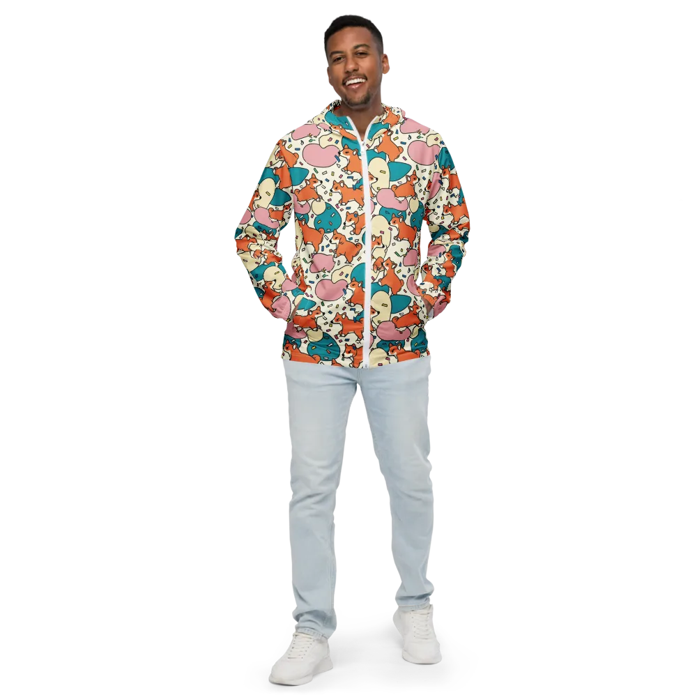 Coral Corgi Carnival on Men's Windbreaker — Front