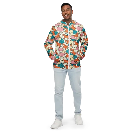 Coral Corgi Carnival on a Men's Windbreaker