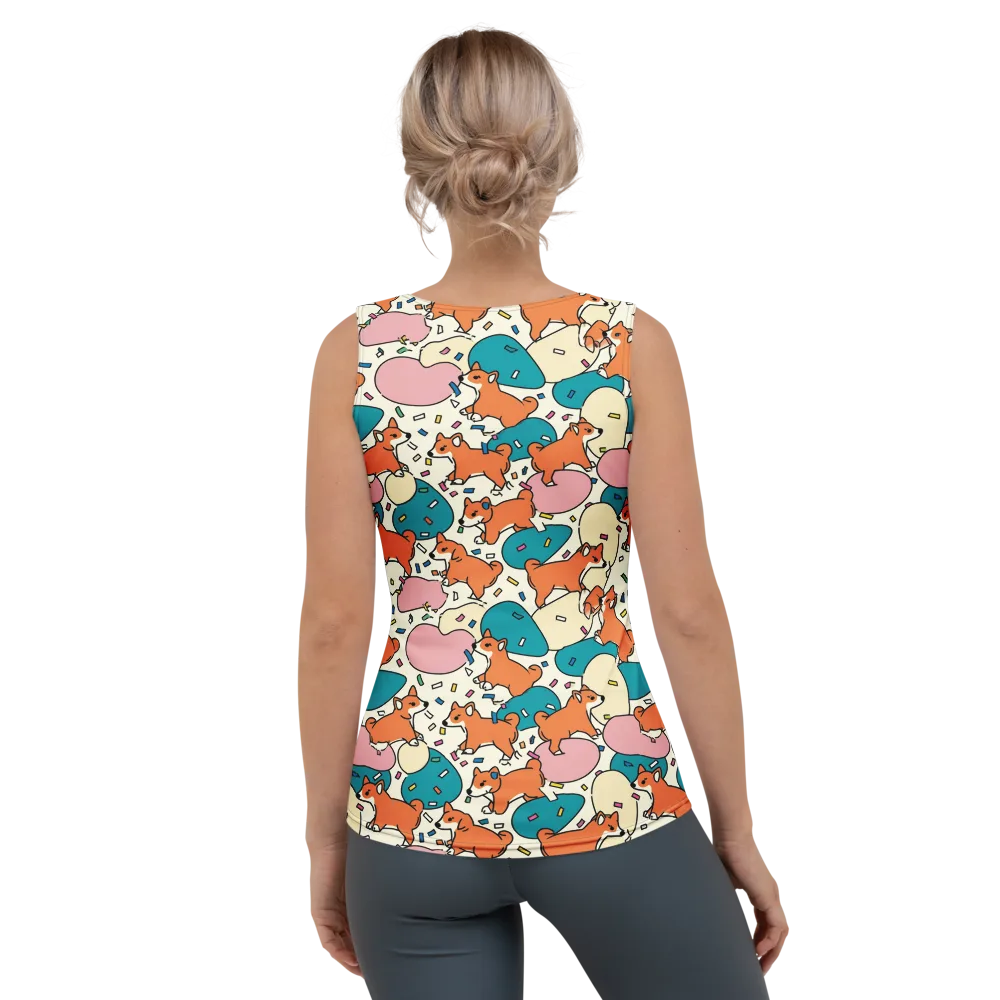 Coral Corgi Carnival on Women's Tank Top — Back