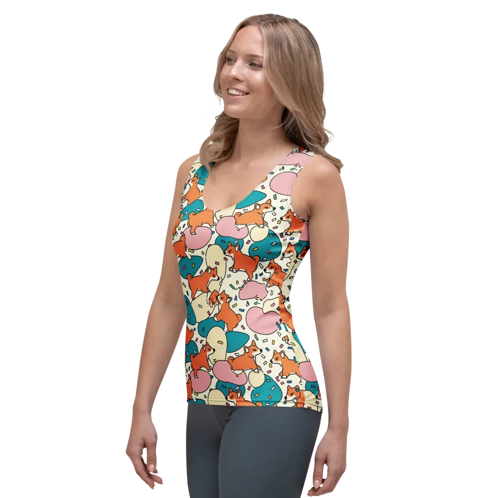 Coral Corgi Carnival on Women's Tank Top — Left Front