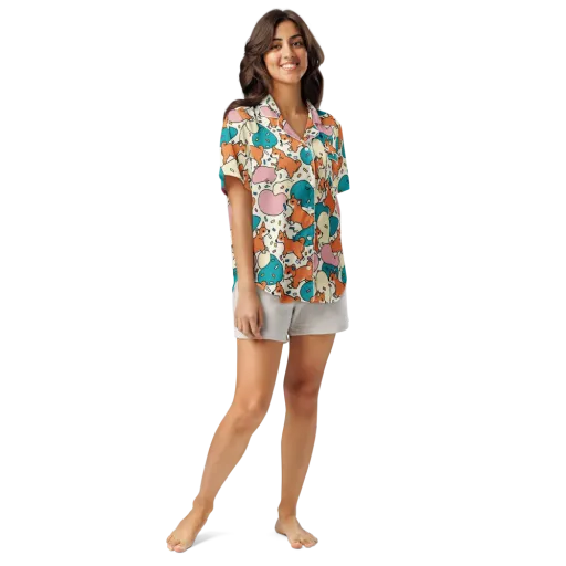 Coral Corgi Carnival on a Women's Short Sleeve Pajama Top