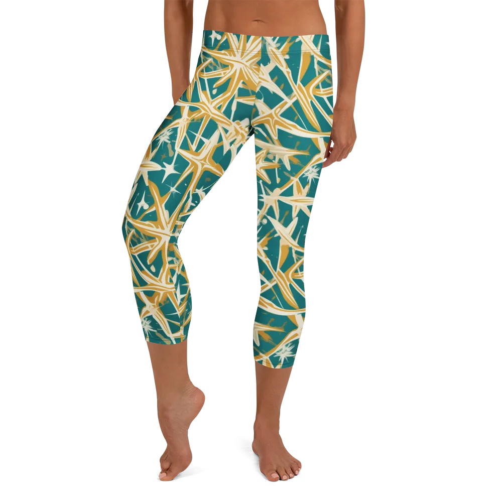 Teal Starburst on Capri Leggings — Front