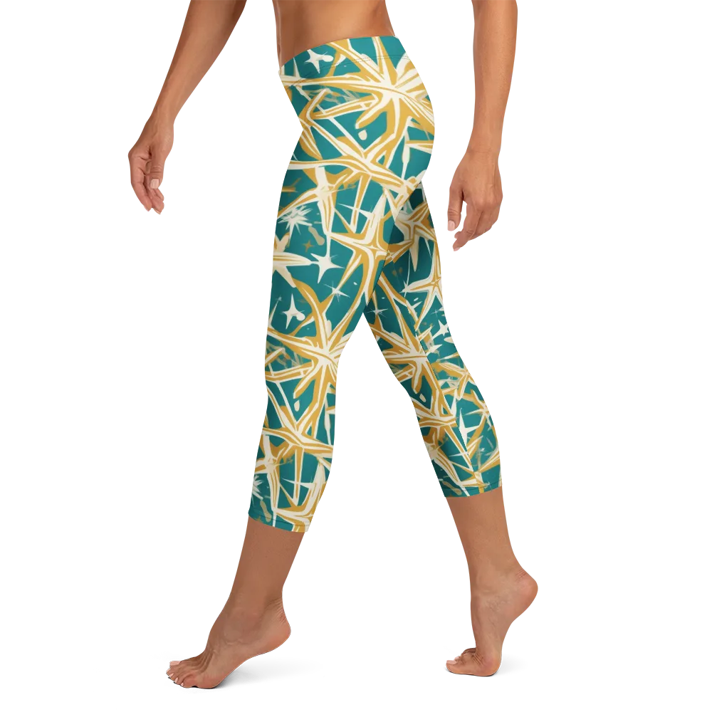 Teal Starburst on Capri Leggings — Left