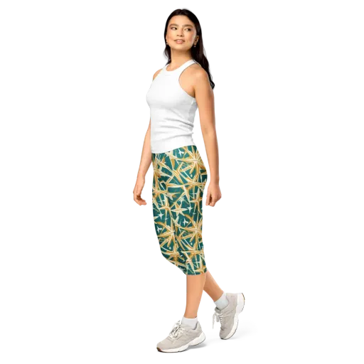 Teal Starburst on a Capri Leggings