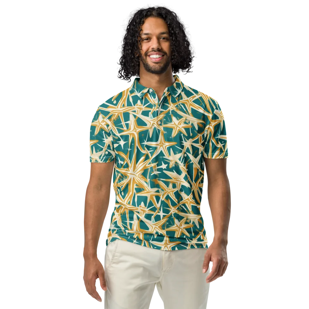 Teal Starburst on Men's Slim Fit Polo Shirt — Front