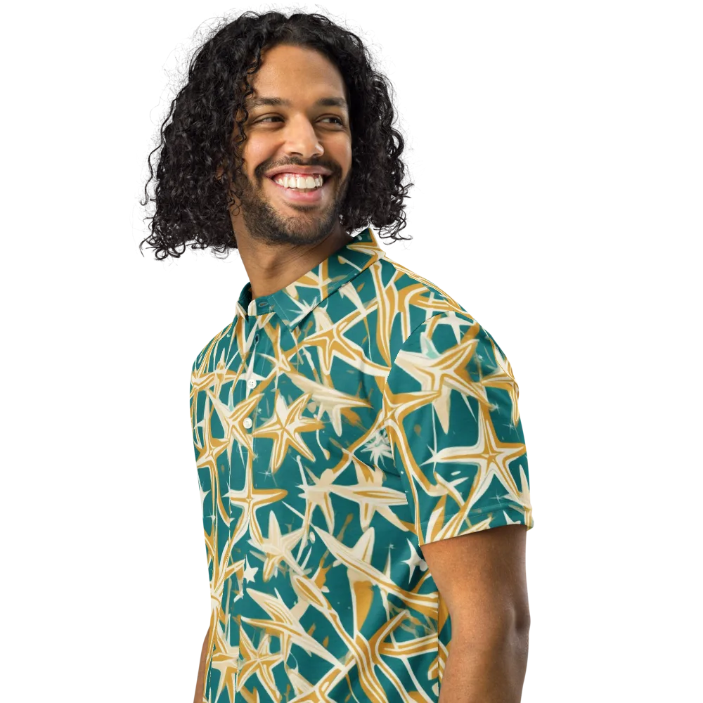 Teal Starburst on Men's Slim Fit Polo Shirt — Left Front