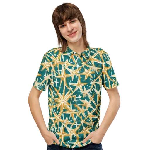 Teal Starburst on a Men's Slim Fit Polo Shirt