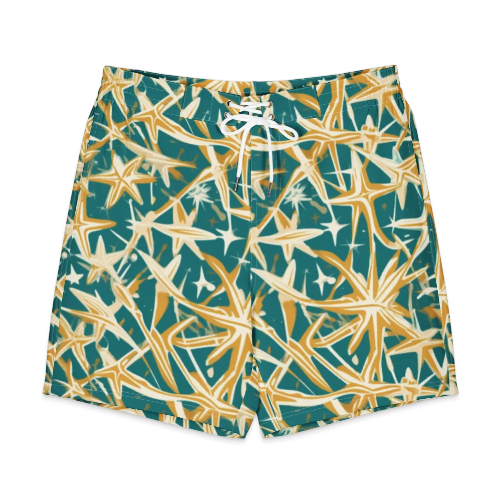 Teal Starburst on Men's Board Shorts — Front