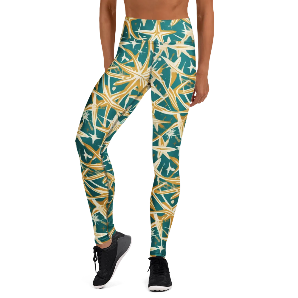 Teal Starburst on Yoga Leggings — Front