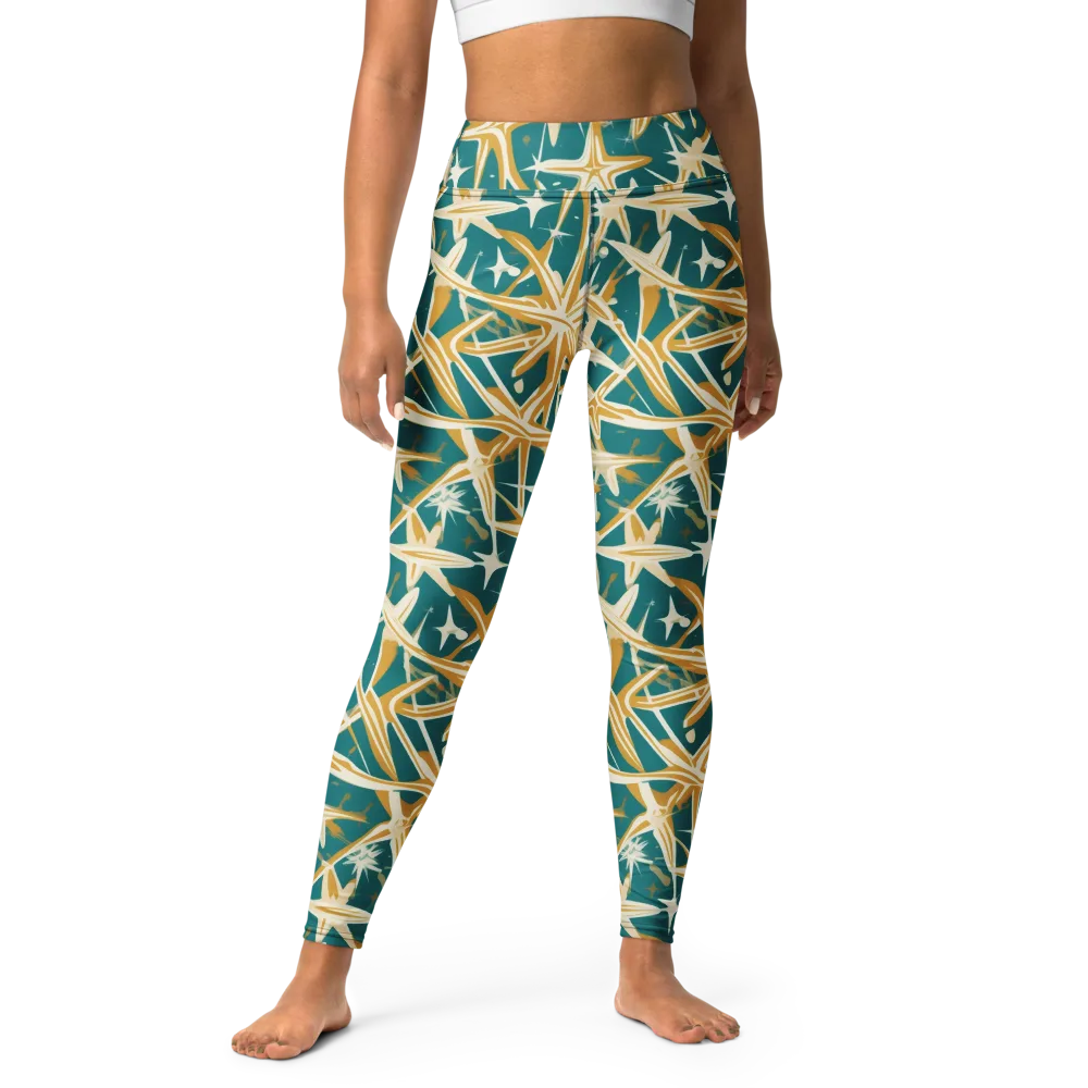 Teal Starburst on Yoga Leggings — Front