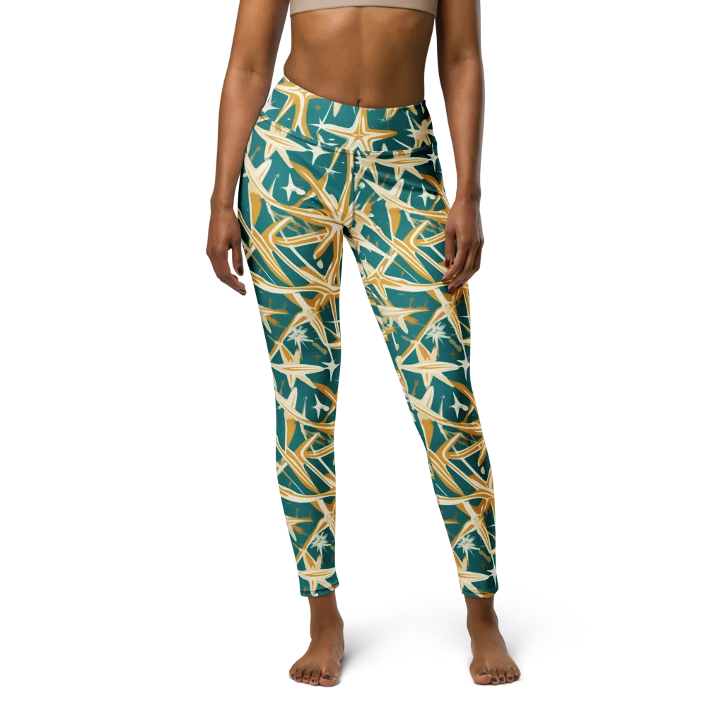 Teal Starburst on Yoga Leggings — Front