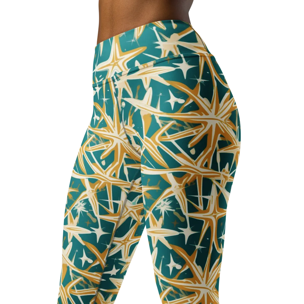 Teal Starburst on Yoga Leggings — Left Front