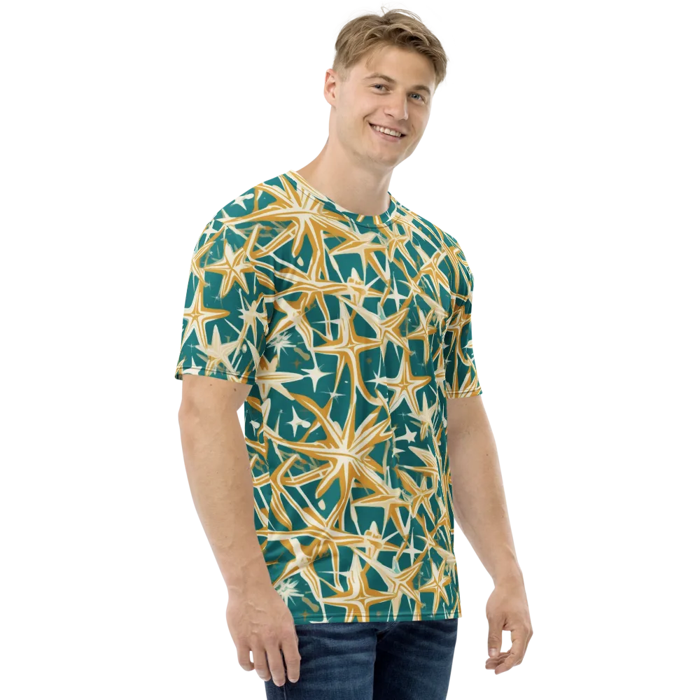 Teal Starburst on Men's Crew Neck T-Shirt — Right