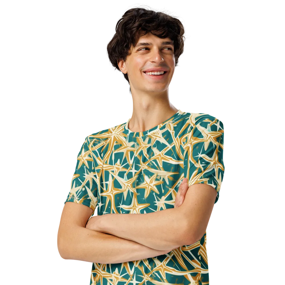 Teal Starburst on Men's Crew Neck T-Shirt — Left Front