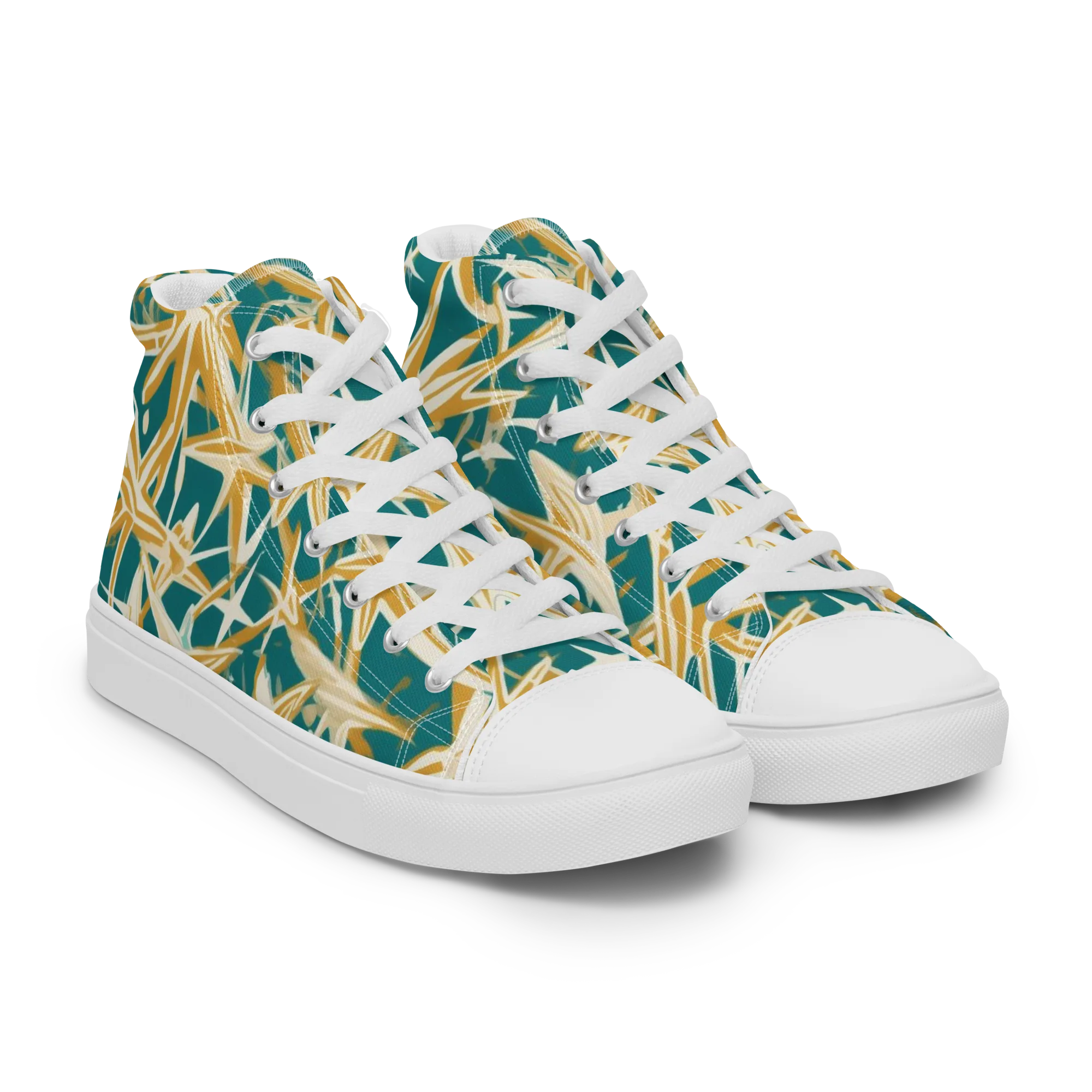 Teal Starburst on Men's High Top Canvas Shoes — Right Front