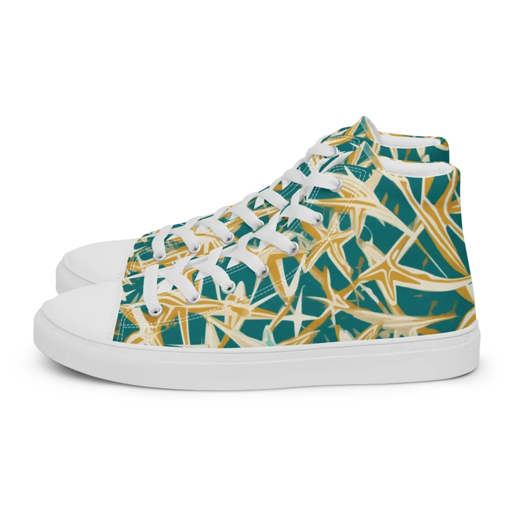 Teal Starburst on Men's High Top Canvas Shoes — Left