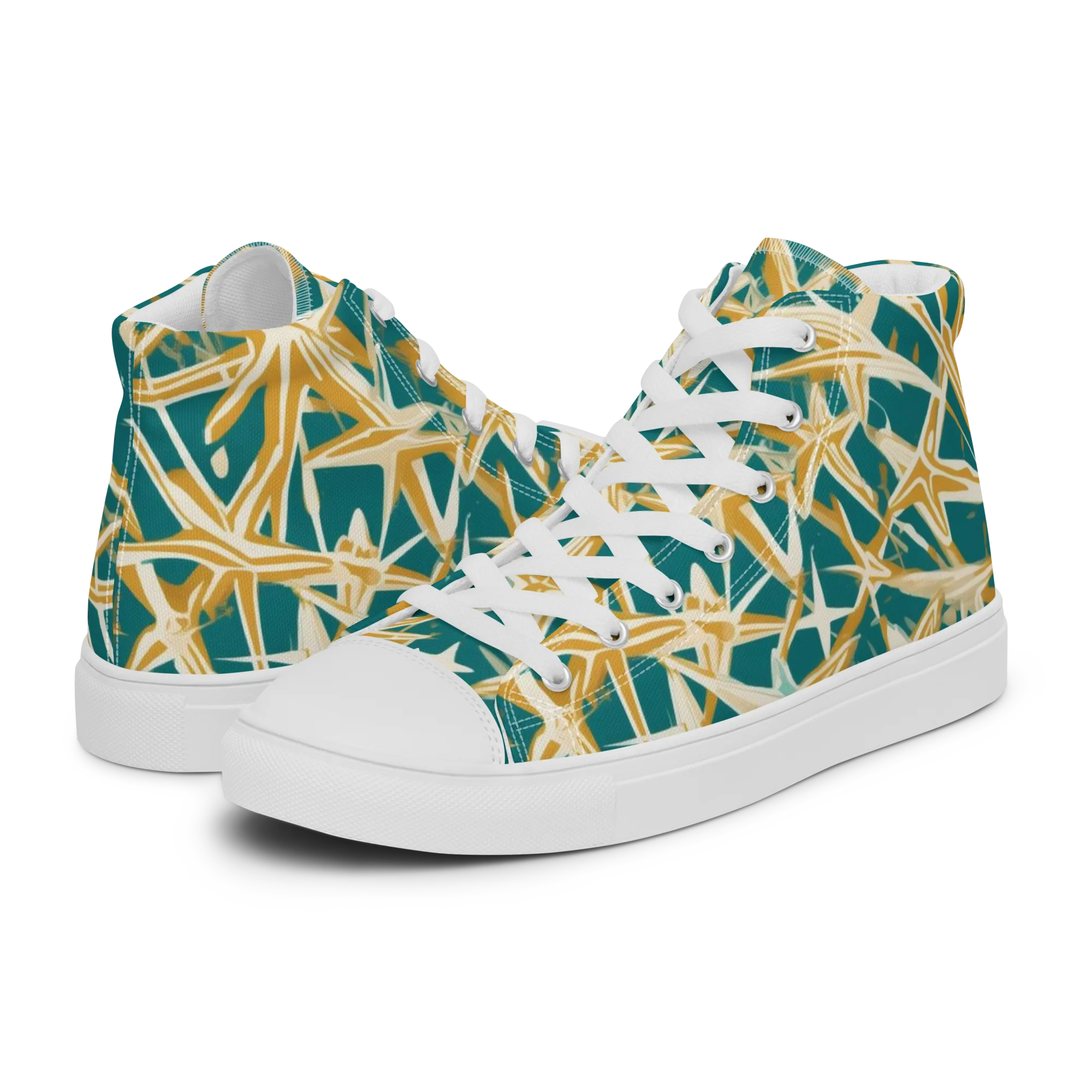 Teal Starburst on Men's High Top Canvas Shoes — Left