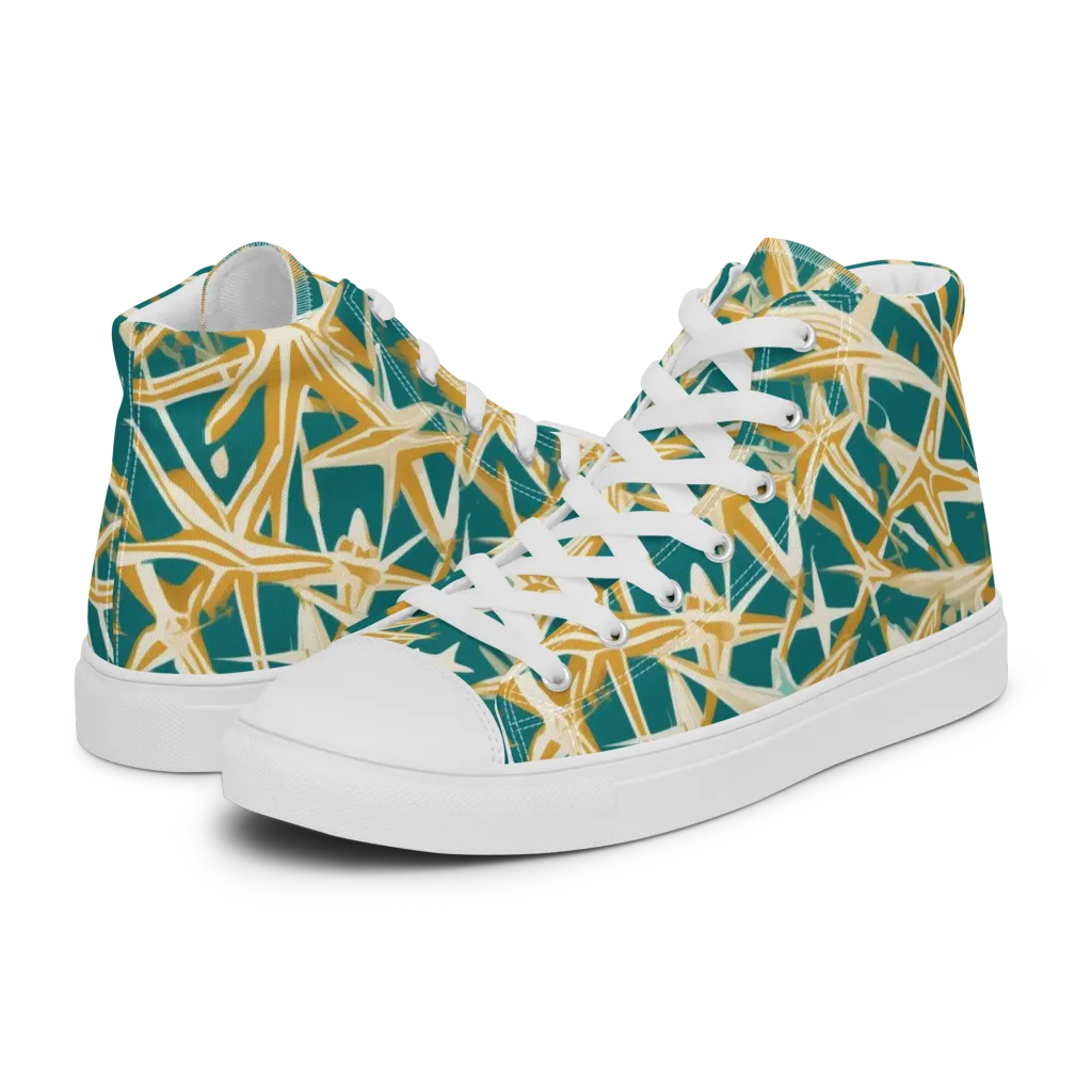Teal Starburst on Men's High Top Canvas Shoes — Left