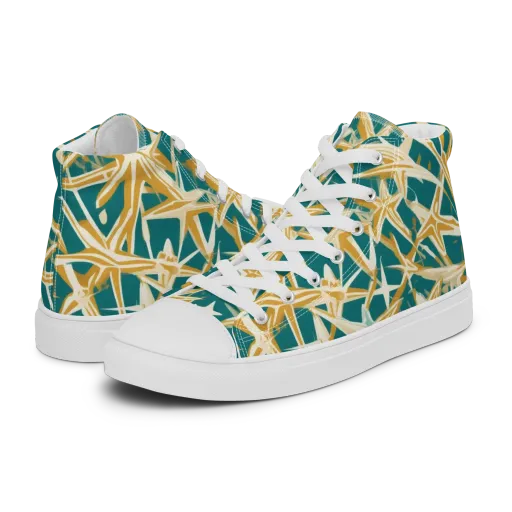 Teal Starburst on a Men's High Top Canvas Shoes