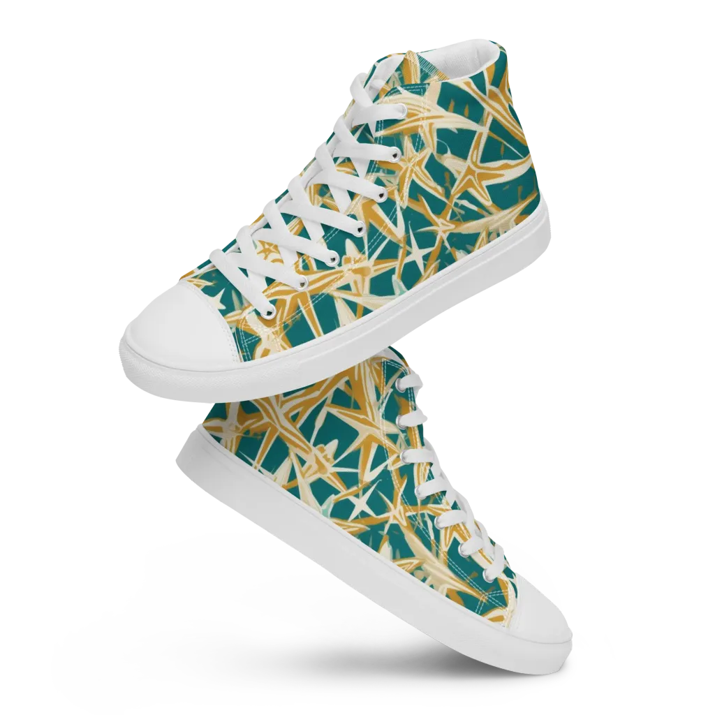 Teal Starburst on Men's High Top Canvas Shoes — Front